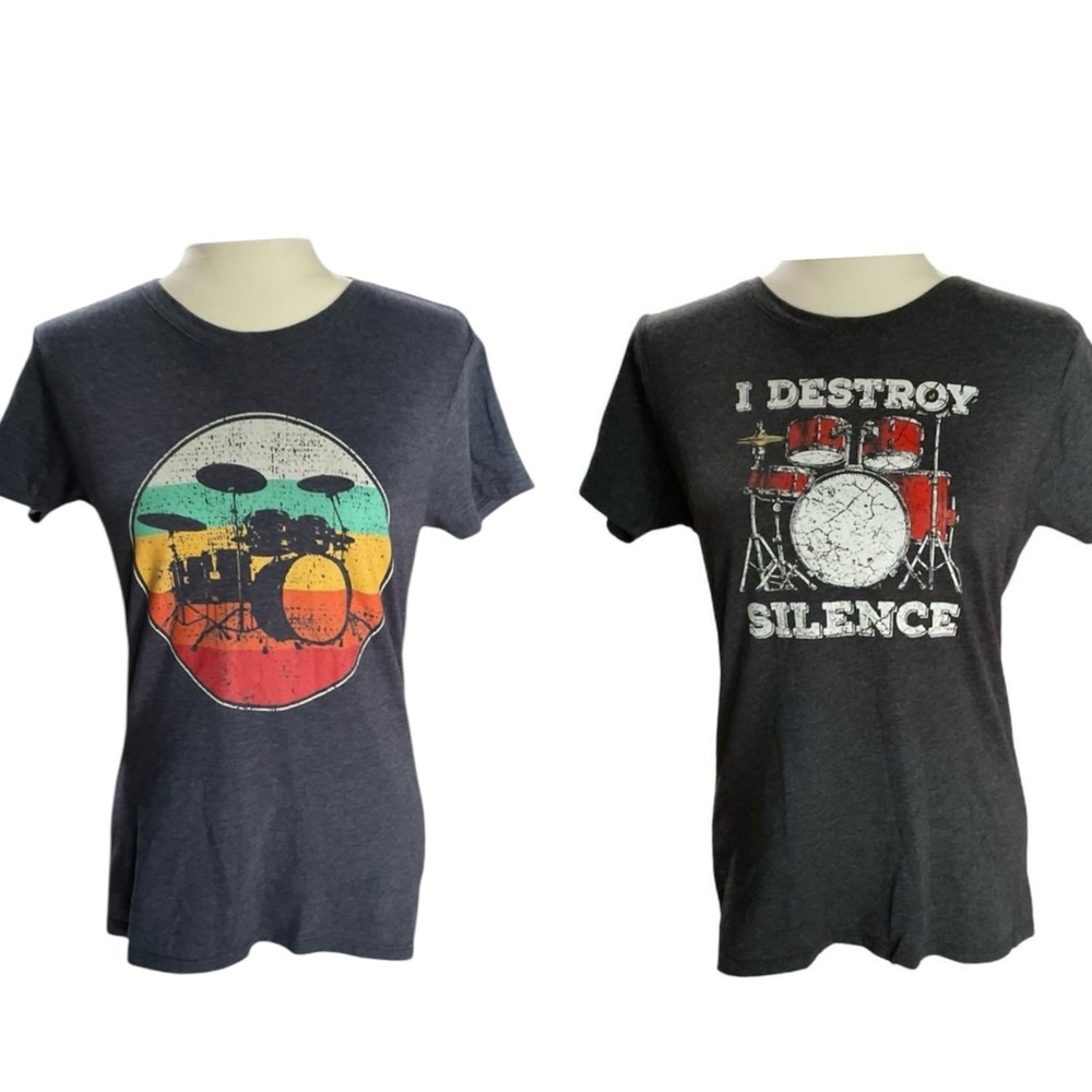 Port & Co. Women’s Retro Drumset Graphic T-Shirt Small Short Sleeve Bundle NWOT!